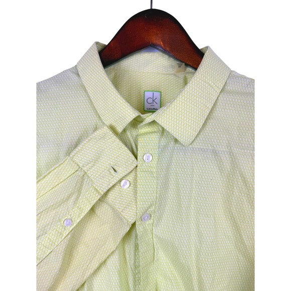 Calvin Klein CK One Mens XL Long Sleeve Button Down Shirt Green White - Picture 1 of 10